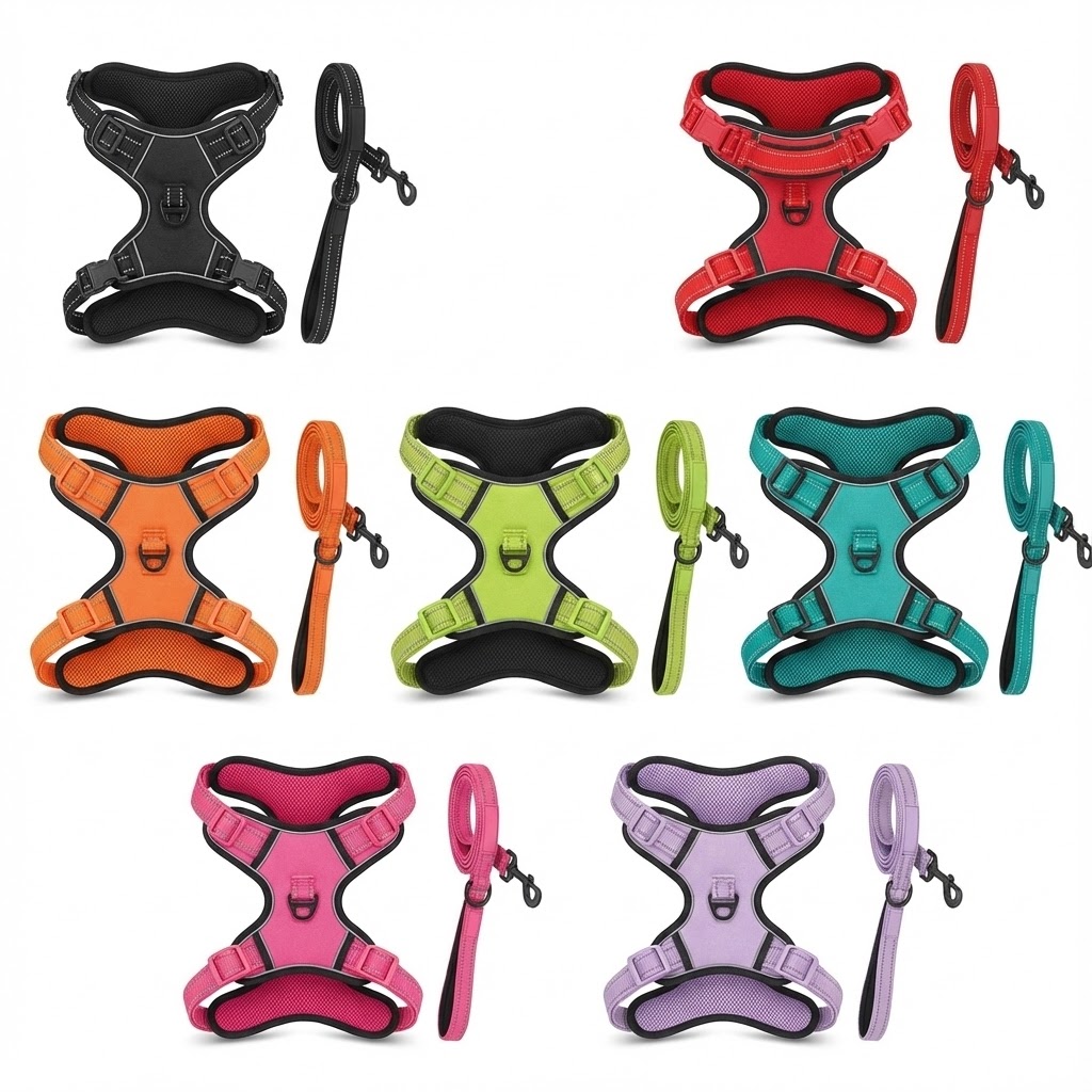 Medium Dog Reflective Harness with Leash - Size M