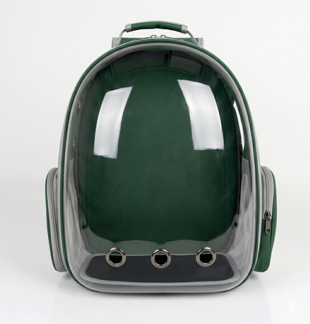 Breathable Pet Travel Green Backpack – Clear Window – 25x42x22cm