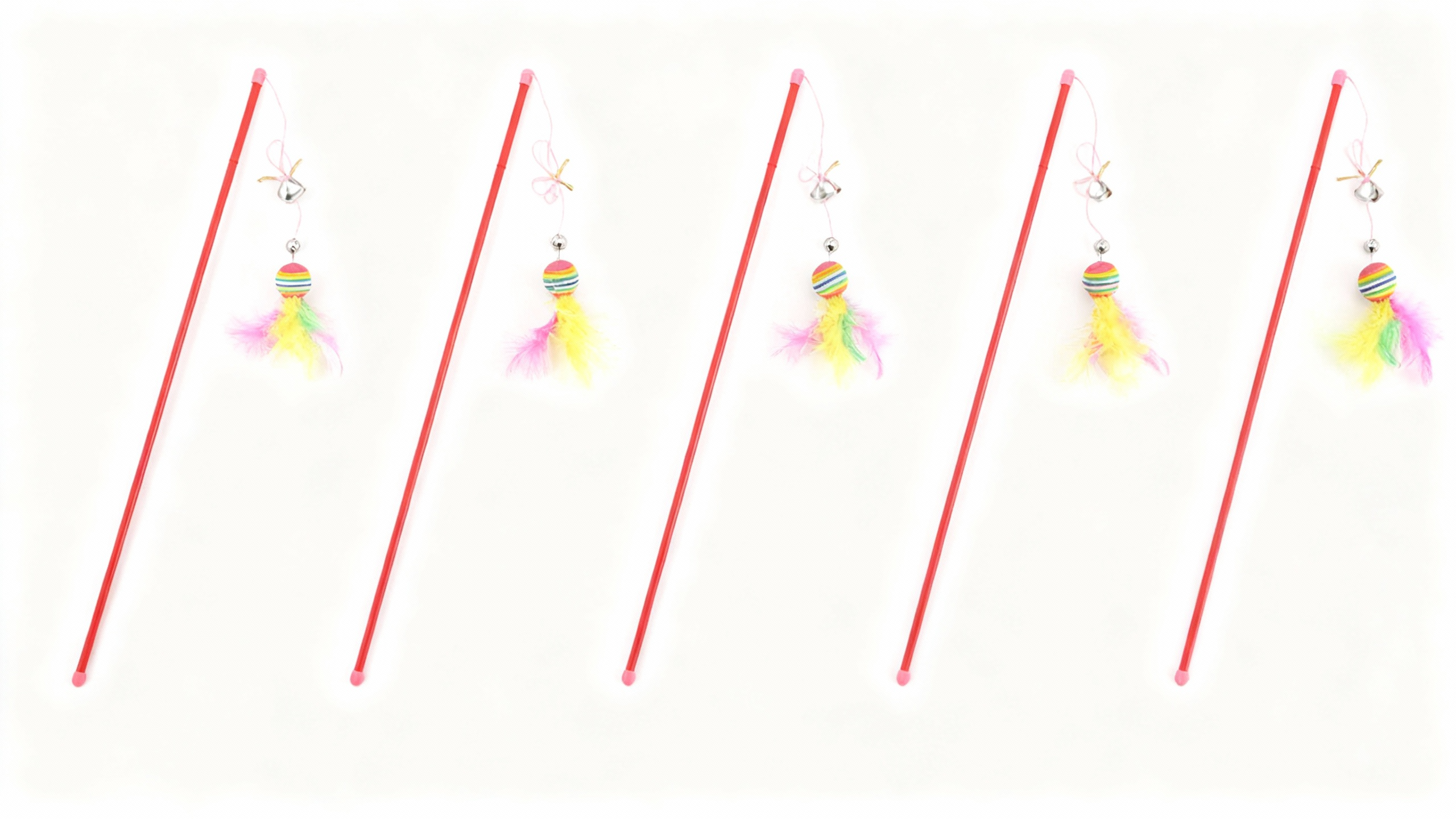 Rainbow Cat Teaser Wand Multi-Pack with Feather Ball & Bell