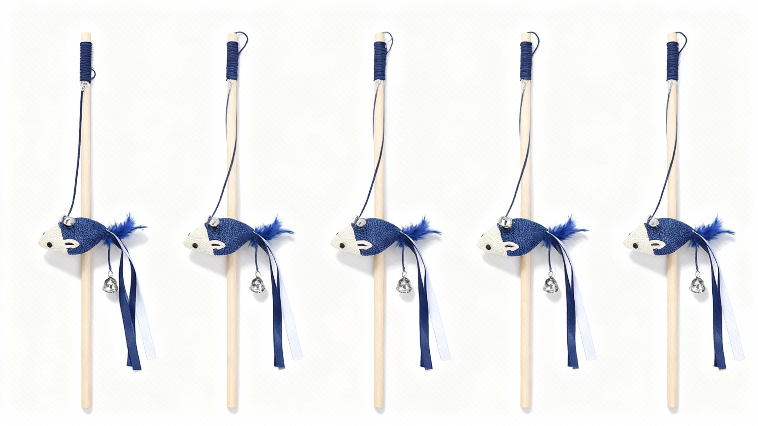 Blue Mouse Cat Teaser Wand Multi-Pack with Bell & Ribbon Tails