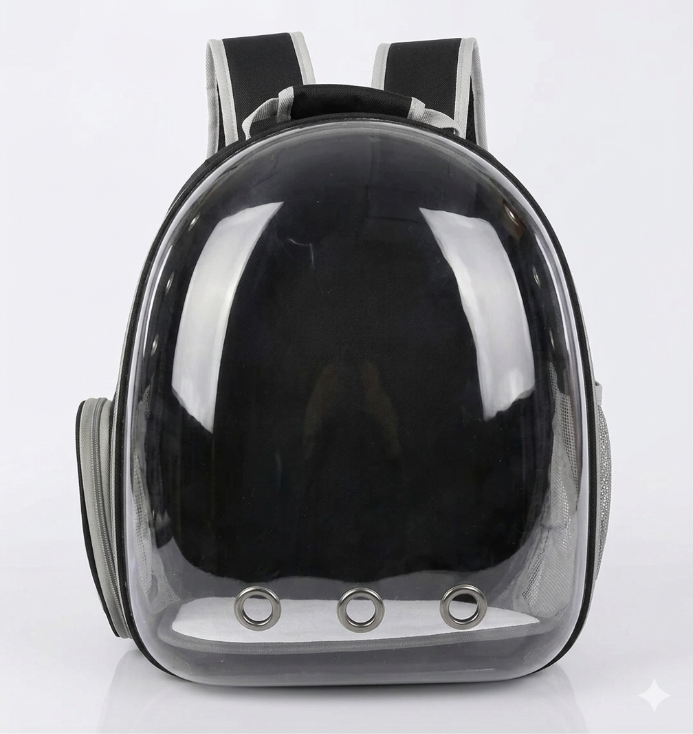 Breathable Pet Travel Black Backpack – Clear Window – 25x42x22cm