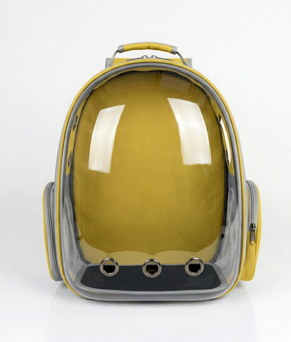 Breathable Pet Travel Yellow Backpack – Clear Window – 25x42x22cm