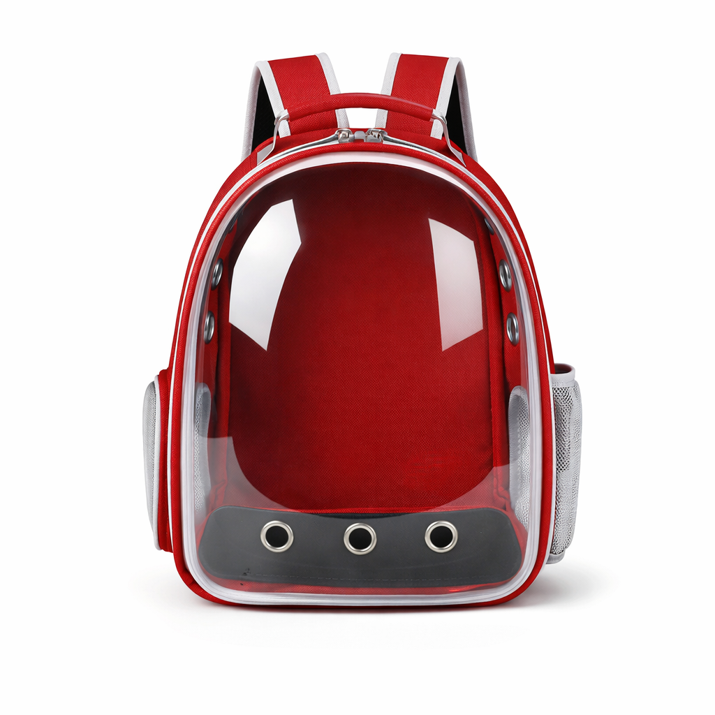 Breathable Pet Travel Red Backpack – Clear Window – 25x42x22cm