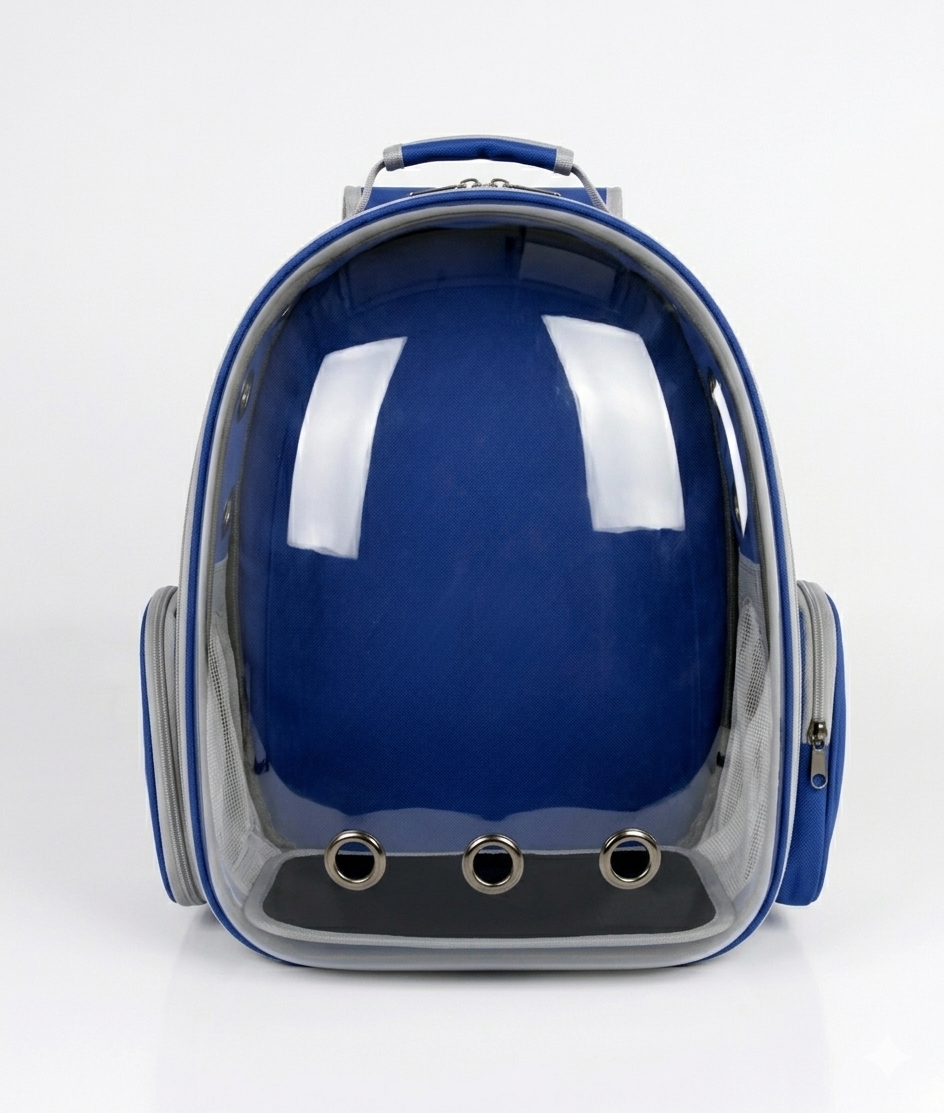 Breathable Pet Travel Blue Backpack – Clear Window – 25x42x22cm