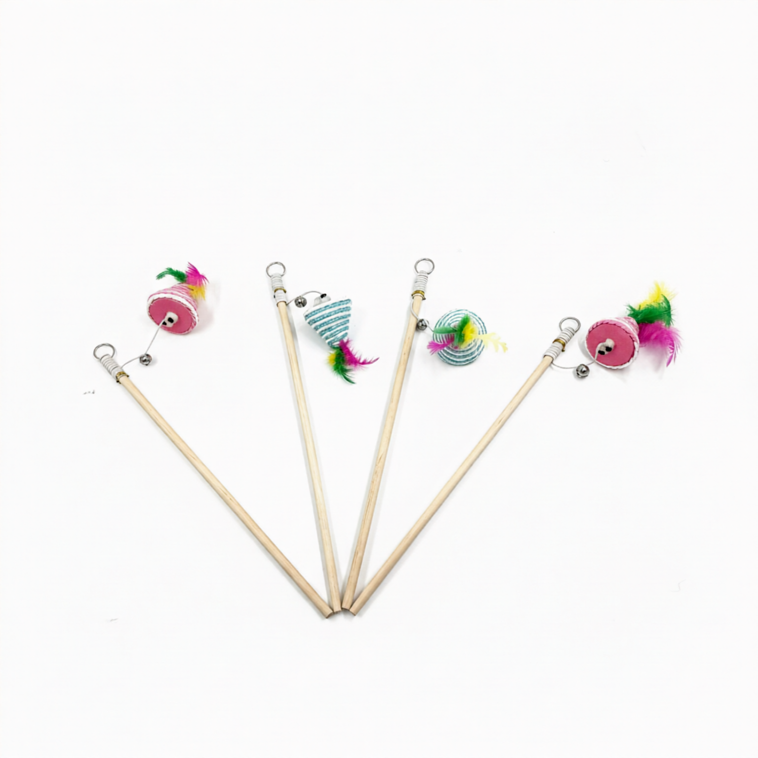 Cat Teaser Wand Multi-Pack with Feathered Rope Toys & Bell